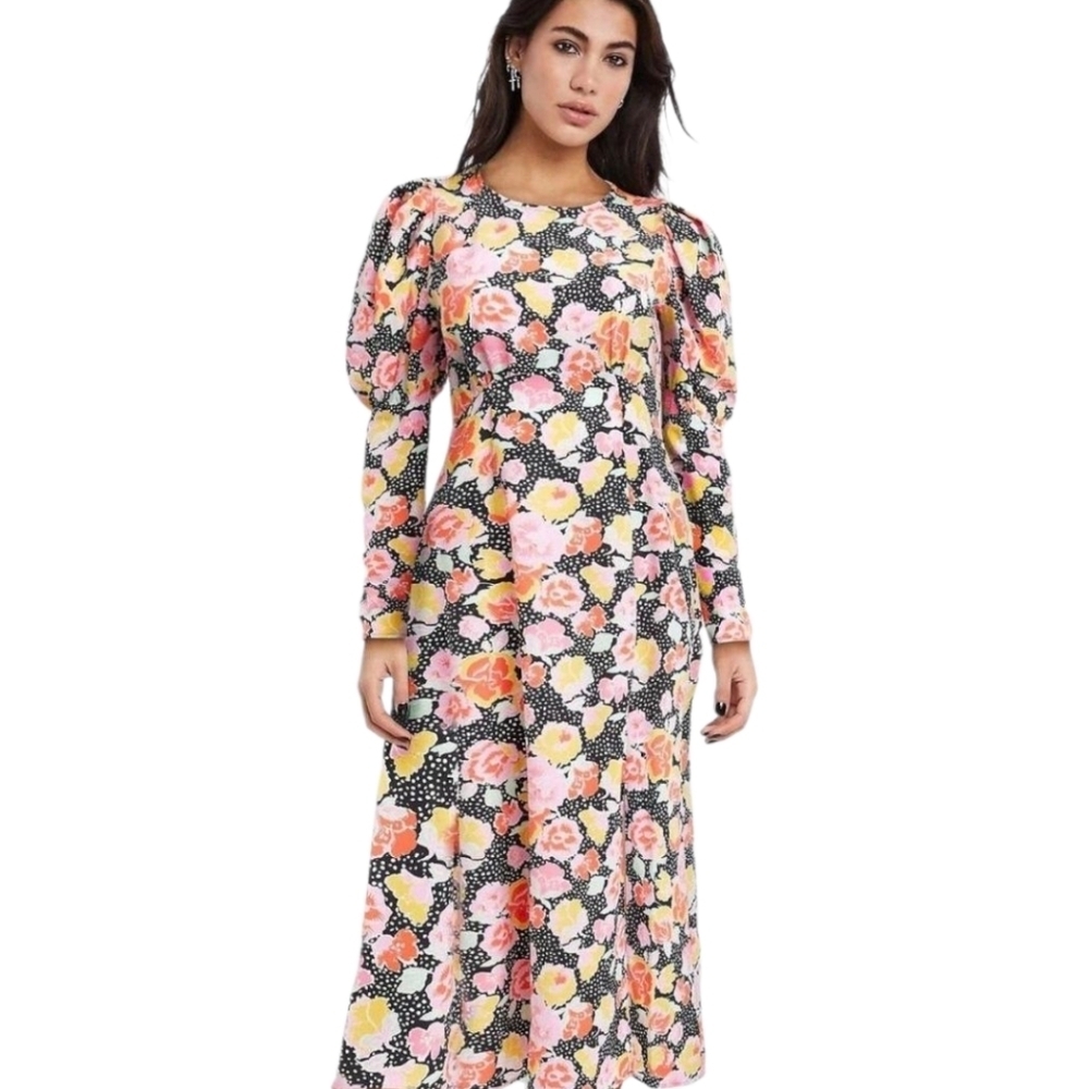 Topshop Multicolor Floral Long Sleeve Dress. Size 6